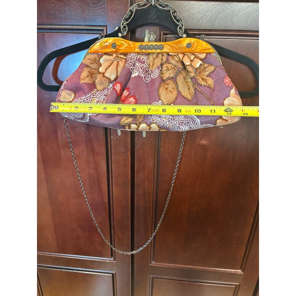Vintage Velia Tortoise Frame Beaded Floral Clutch - Picture 8 of 12